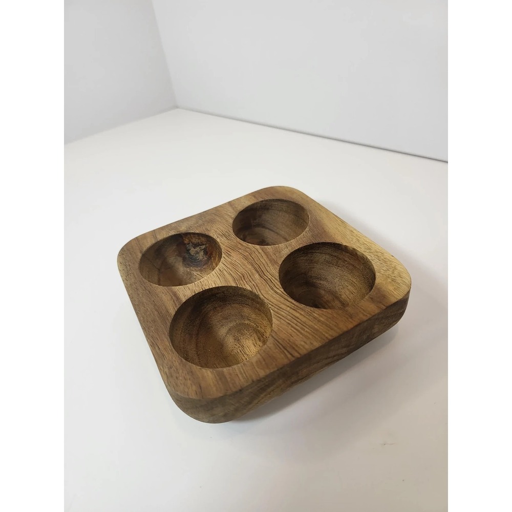 Vintage Wooden Egg Holder Tray - Thrifted 4-Cup Solid Wood Storage - SKU # H0046